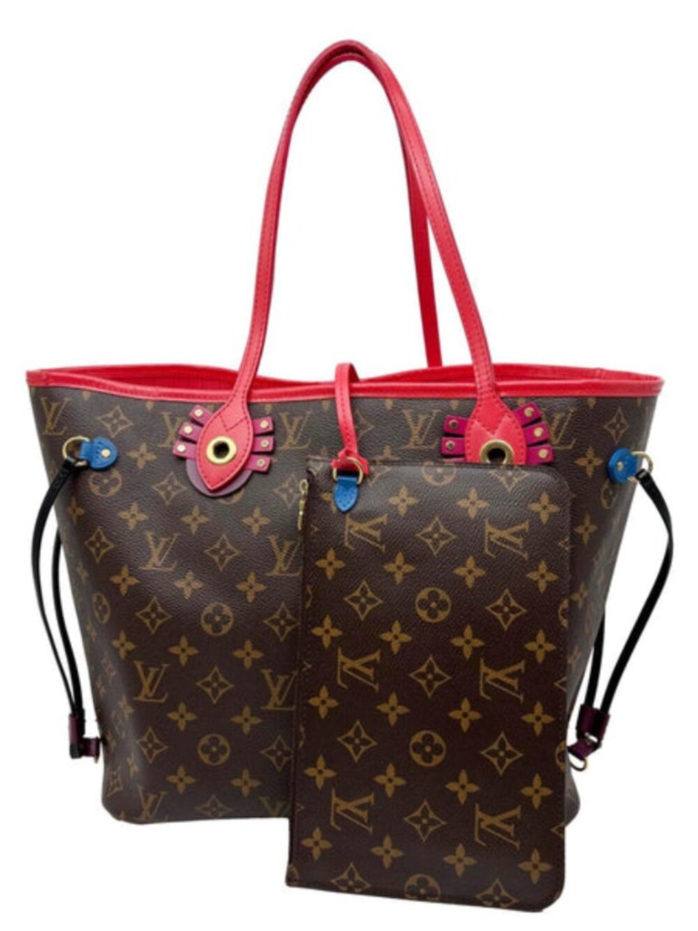 Louis Vuitton Neverfull MM Totem Monogram Canvas Shoulder Bag Red
